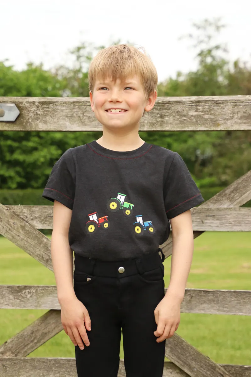 Tractor Collection T-Shirt By Little Knight - Charcoal Grey/Red